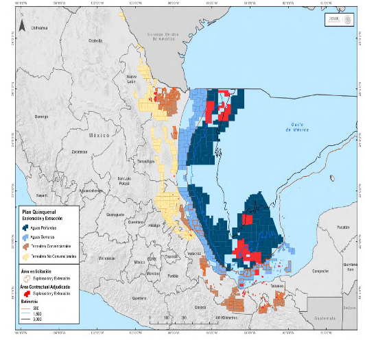 Mapa del Plan Quinquenal de licitaciones de exploración y extracción de hidrocarburos